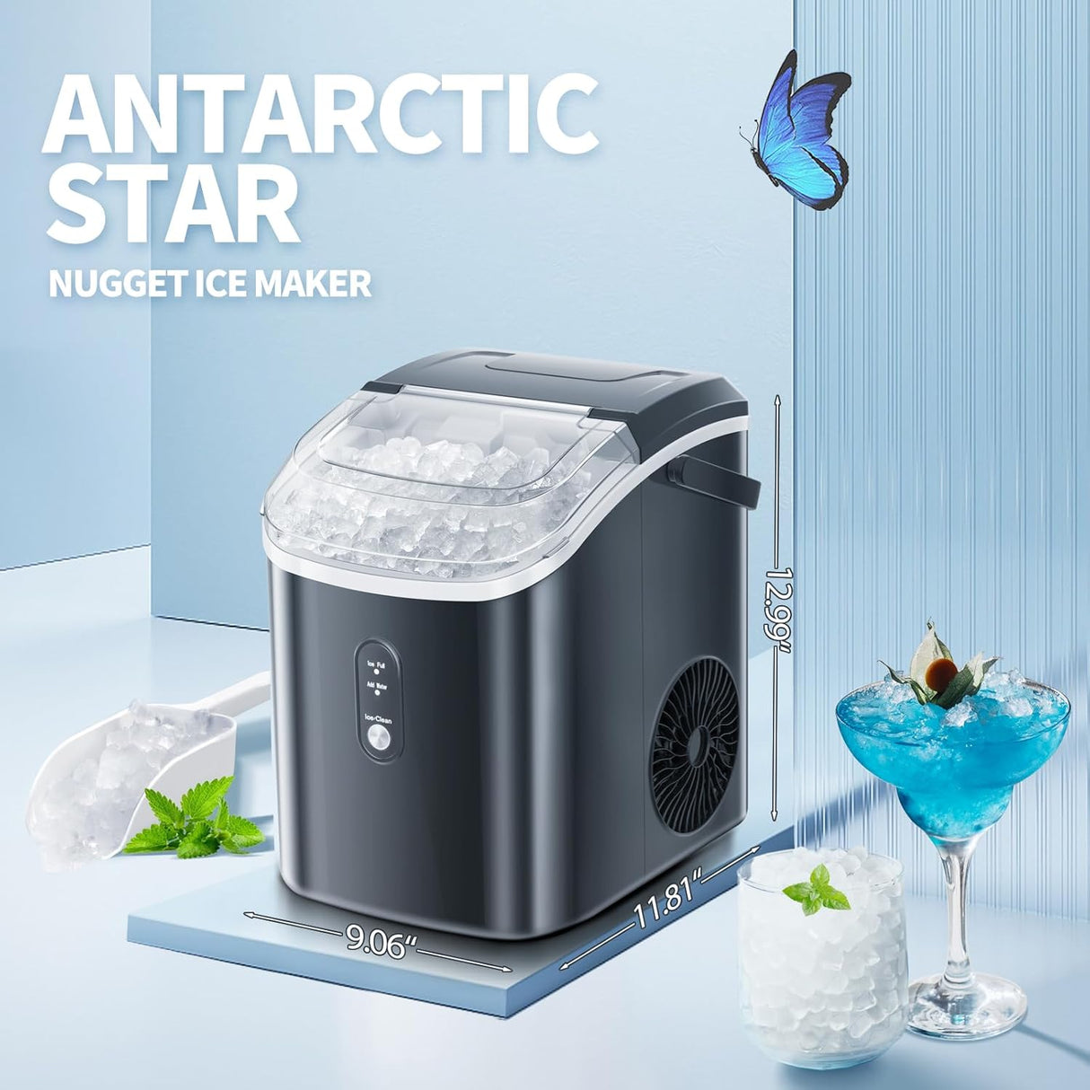 Máquina de Hielo Nugget, 34Lbs/24H, Automática, Portable