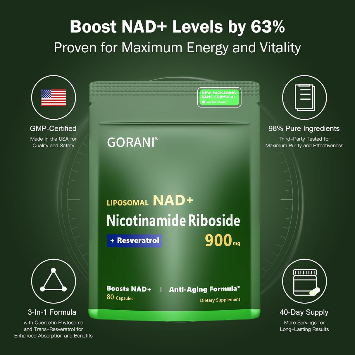 Suplemento NAD+ 900MG MNM - Vitalidad y Cognición - 80 Cápsulas
