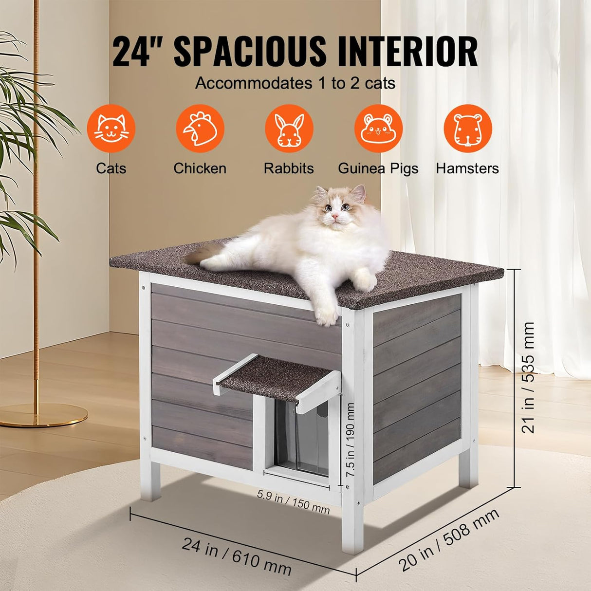 Casa para Gatos VEVOR, Aislada, Puertas de PVC, 24x20x21