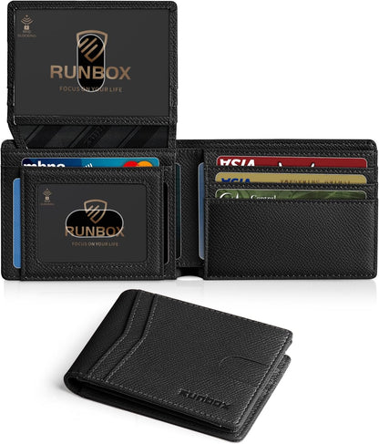 Billetera RUNBOX para hombres Slim RFID, 2 ventanas para ID