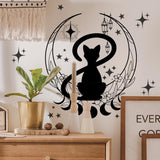 Simple Gato Negro Fase Lunar Flor Pegatinas de Pared Fondo
