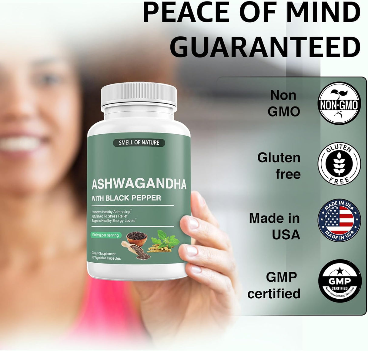 Suplementos de Ashwagandha Nature’s Smell 1300mg 60 Cápsulas