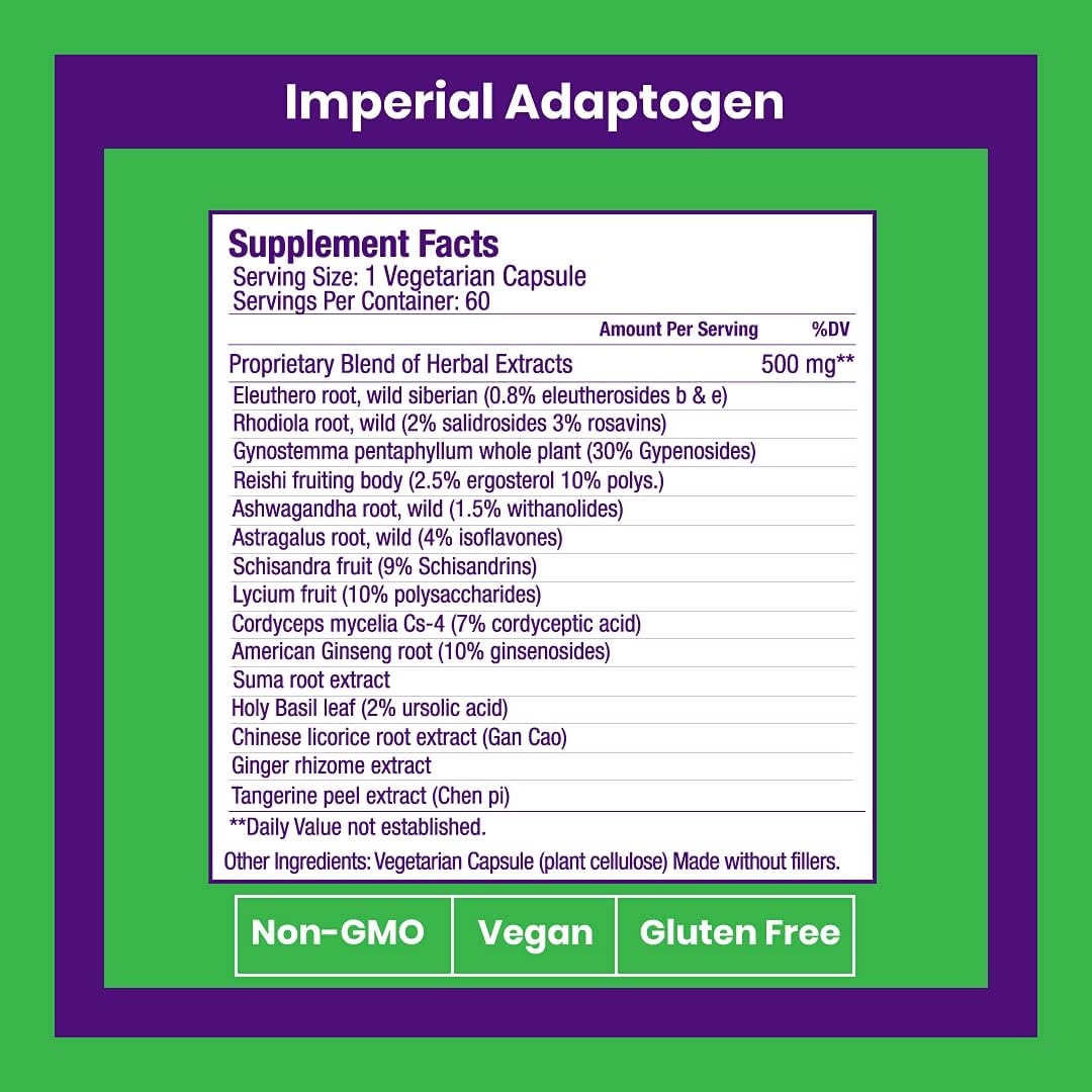 Adaptógeno Imperial Paradise Herbs, 60 Cápsulas Vegetarianas