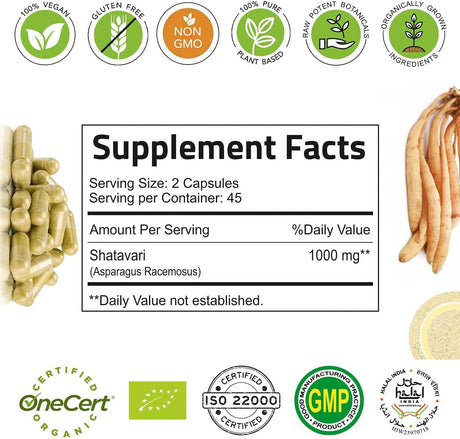 Shatavari 1000mg  orgánicas de Shatavari 90 cápsulas