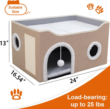 Casa para Gatos Interior - Cueva Grande con Rascador y Cojín
