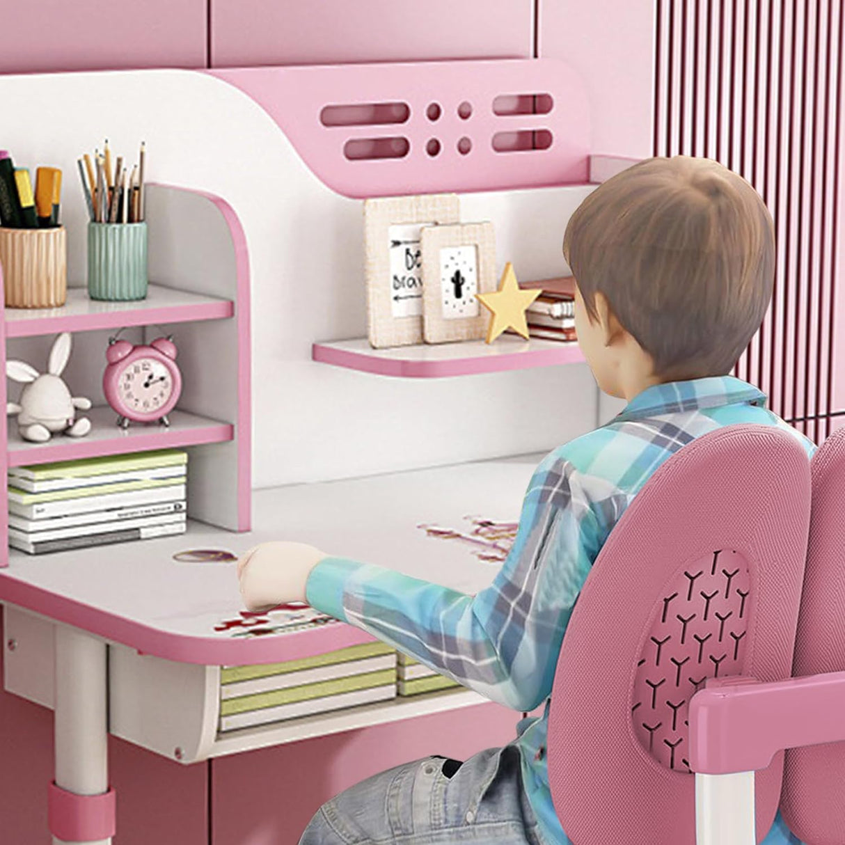 Escritorio y Silla Infantil Ajustable con Cajón de Almacenaje
