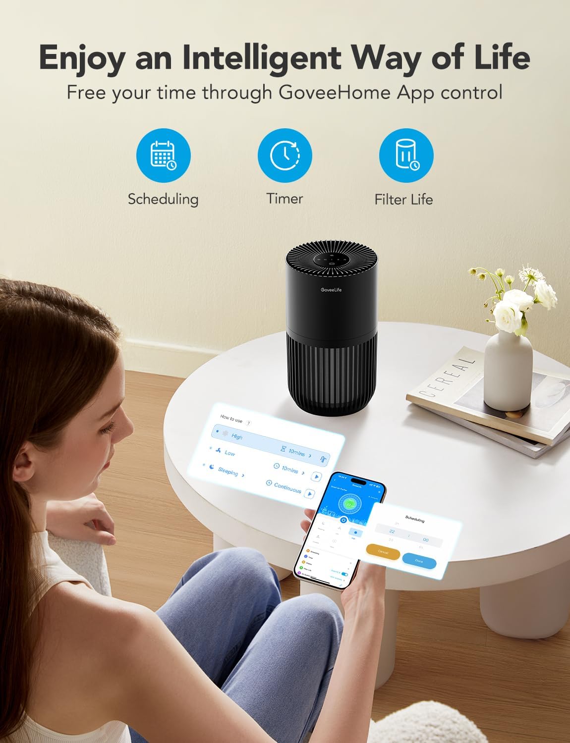 Purificador de Aire GoveeLife HEPA, Control Smart, Mini