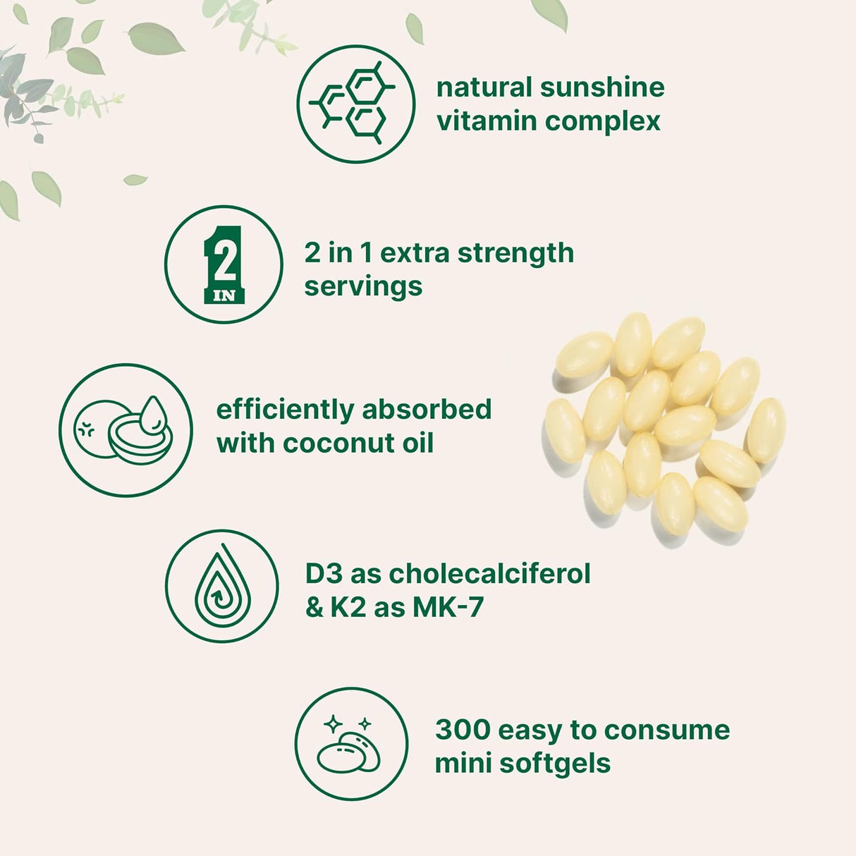 Suplemento Vitamina D3 10000 iu Plus K2 (MK-7)  300 cápsula