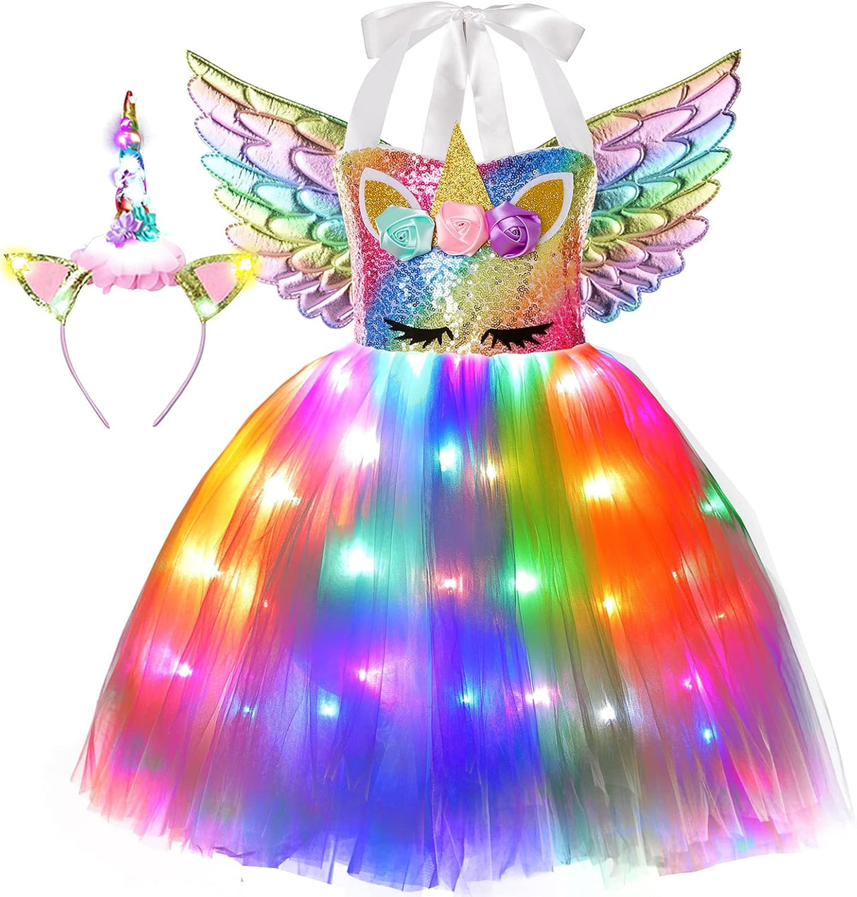 Disfraz de Unicornio Cuteshower con Alas y Luces LED para Niñas