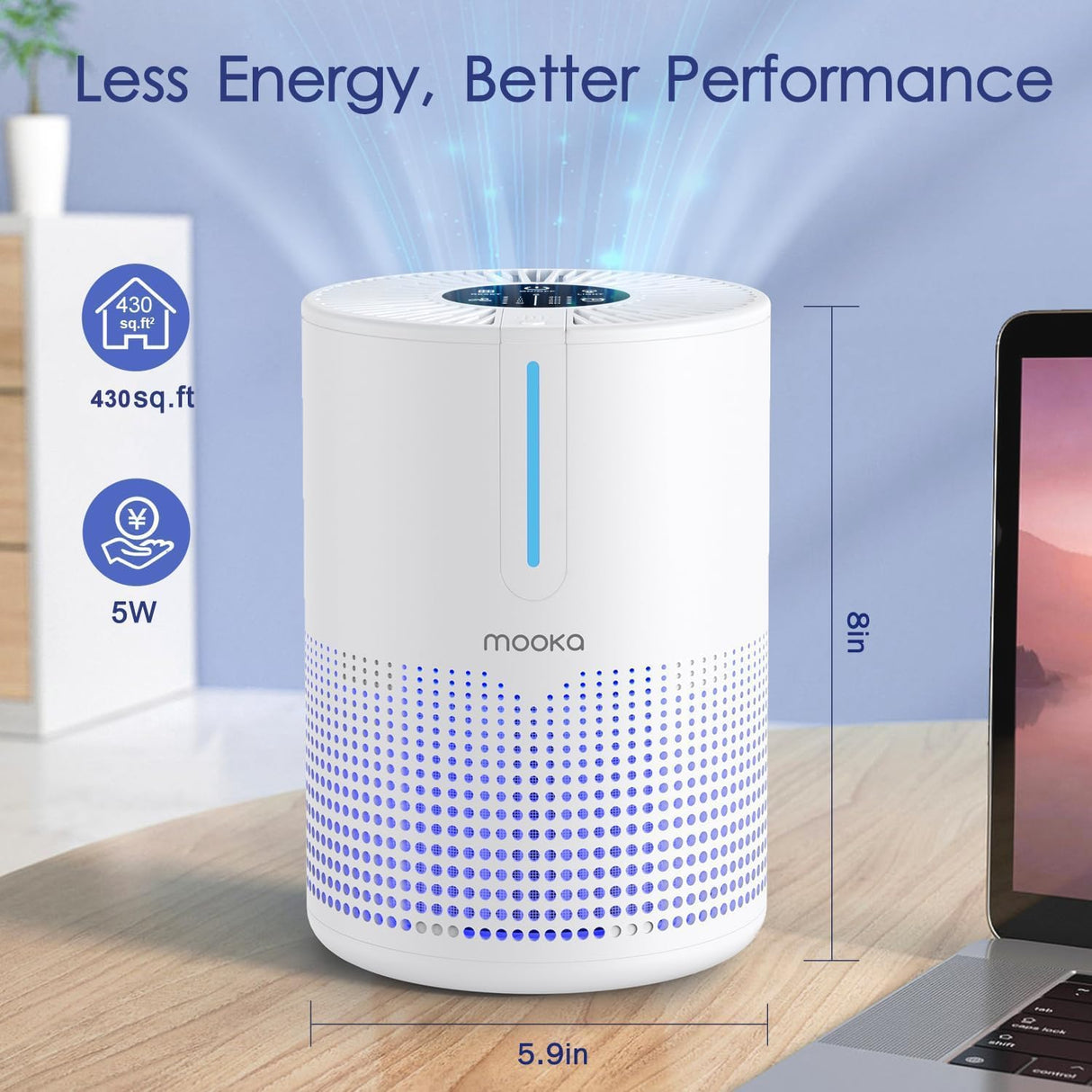 Purificador de Aire MOOKA H13 HEPA para Habitaciones M01
