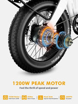 Bicicleta Eléctrica Plegable BAFANG 1200W, 60M, 28MPH, 720WH
