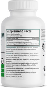 Bronson Magnesio Glicinato 200mg, Alta Absorción, 60 Cápsulas