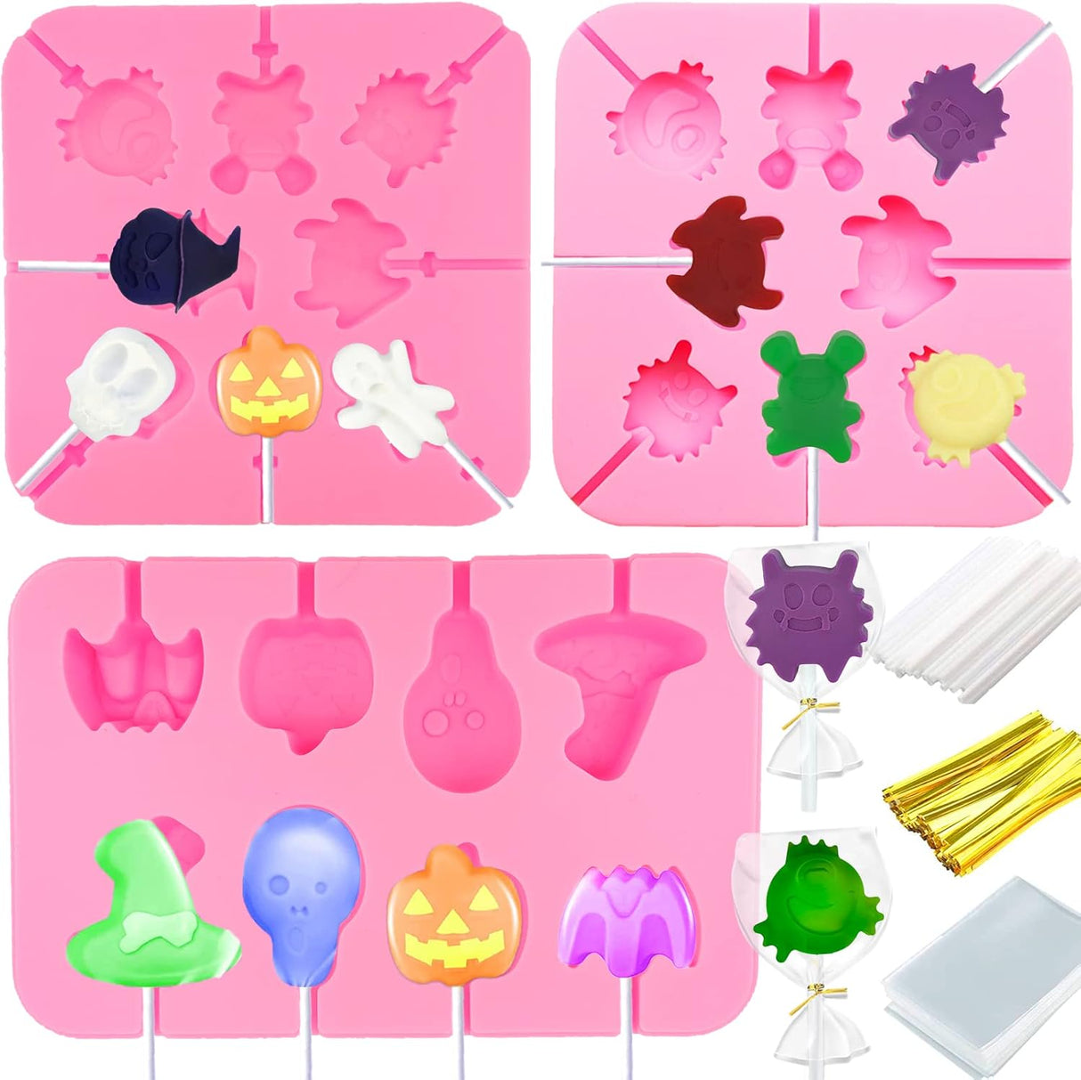 Set de Moldes de Lollipops Halloween con Palitos y Bolsas