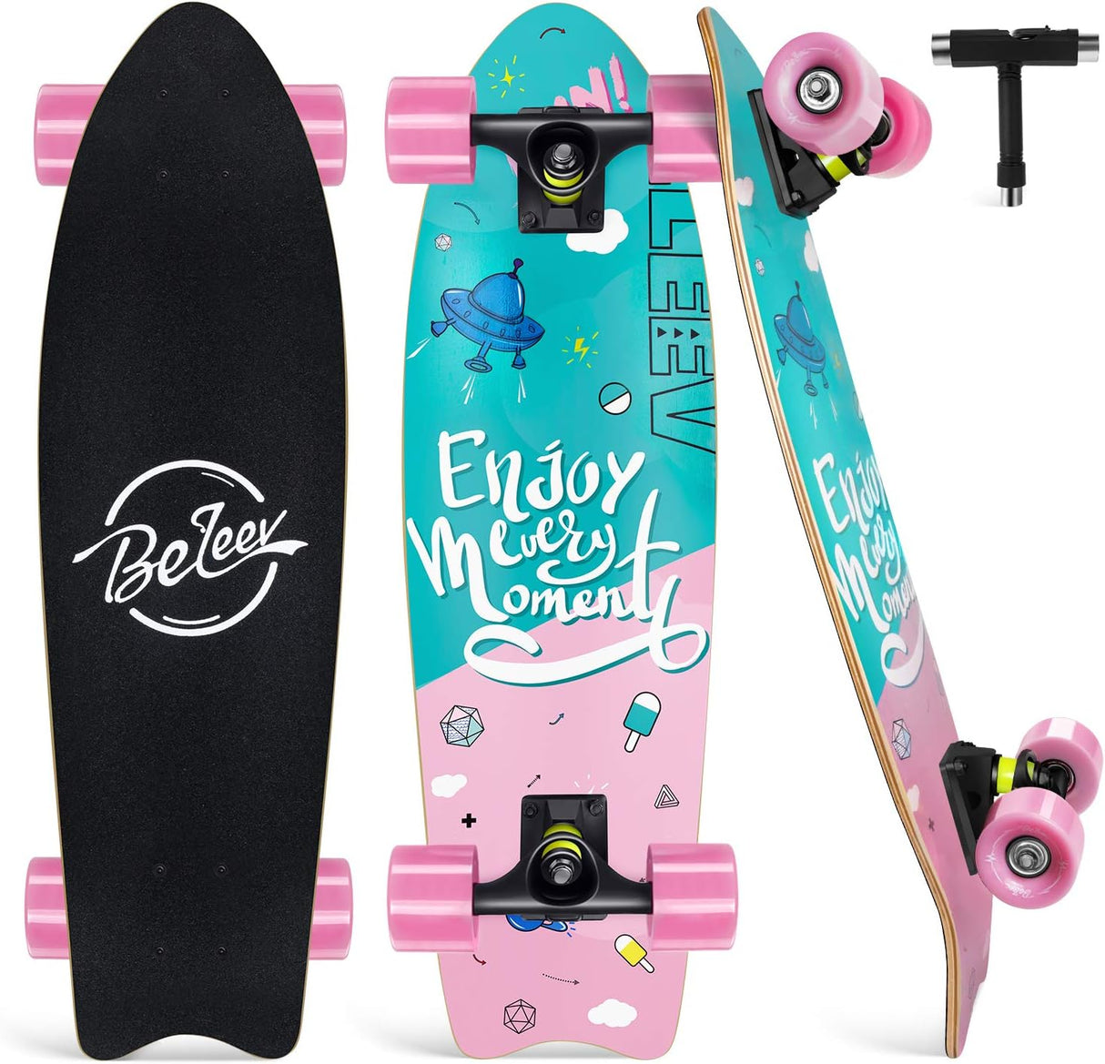 Patineta Completa para Principiantes, 27 x 8 Pulgadas, 7 Capas