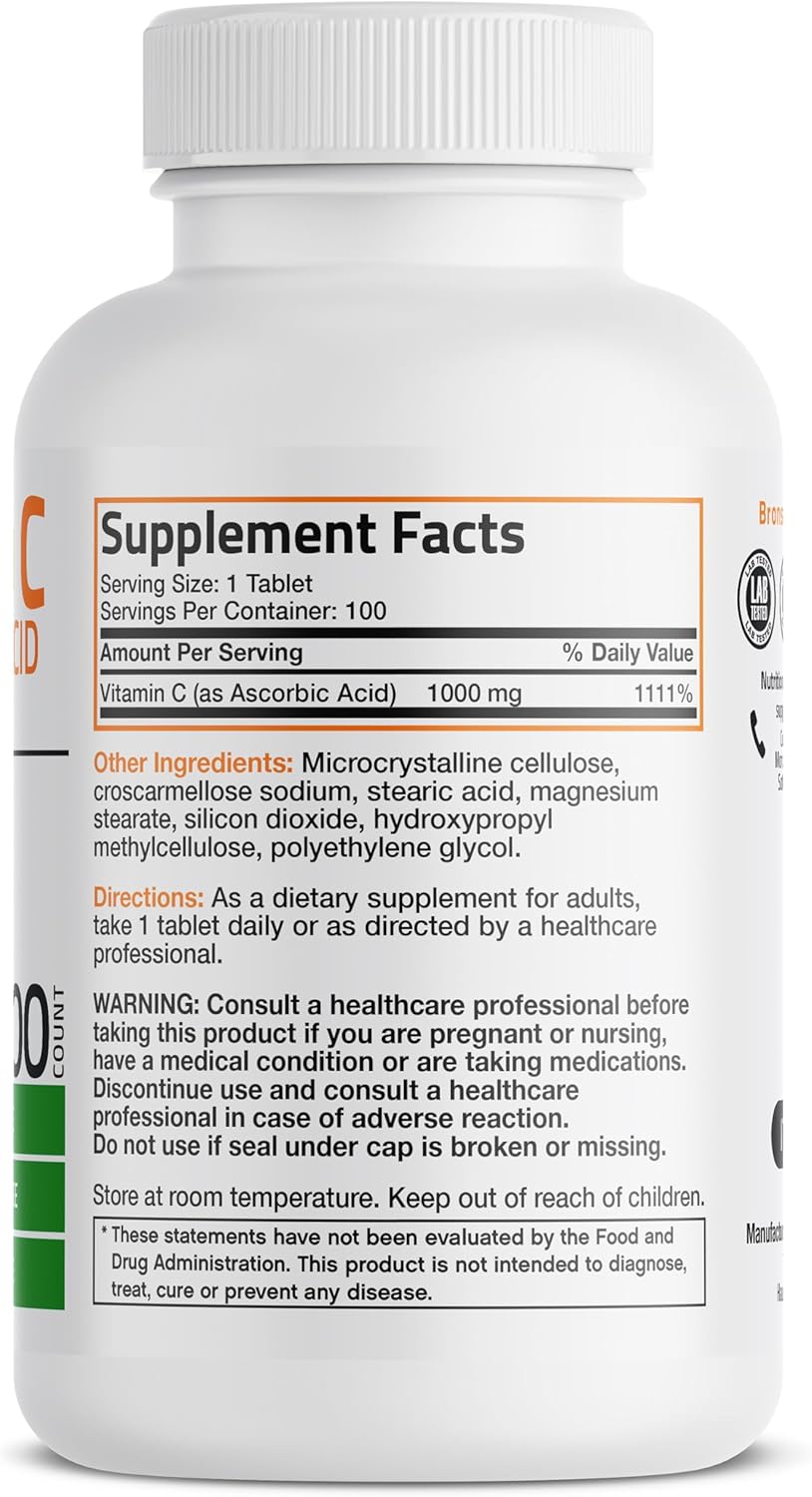 Bronson Vitamina C 1000mg Premium No GMO Tabletas 100 unidades