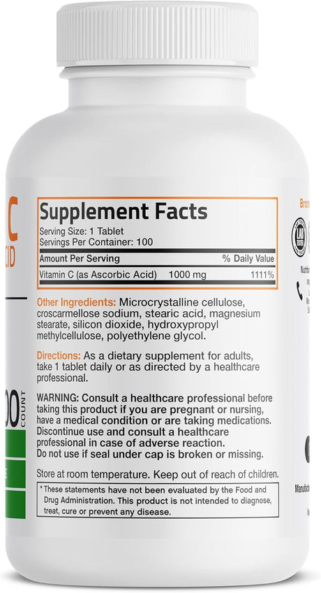 Bronson Vitamina C 1000mg Premium No GMO Tabletas 100 unidades