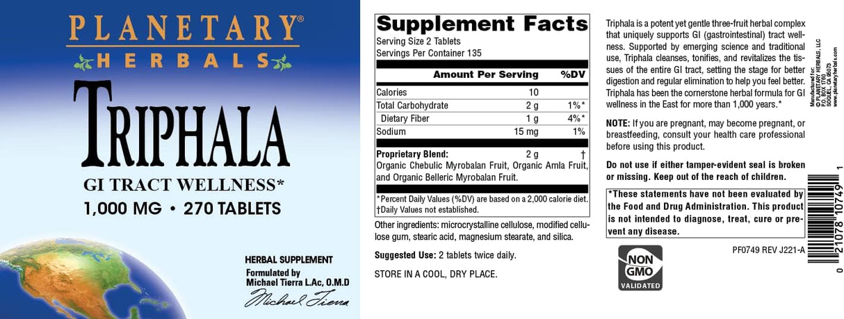 Suplemento Planetary Herbals Triphala 1000mg - 270 Tabletas