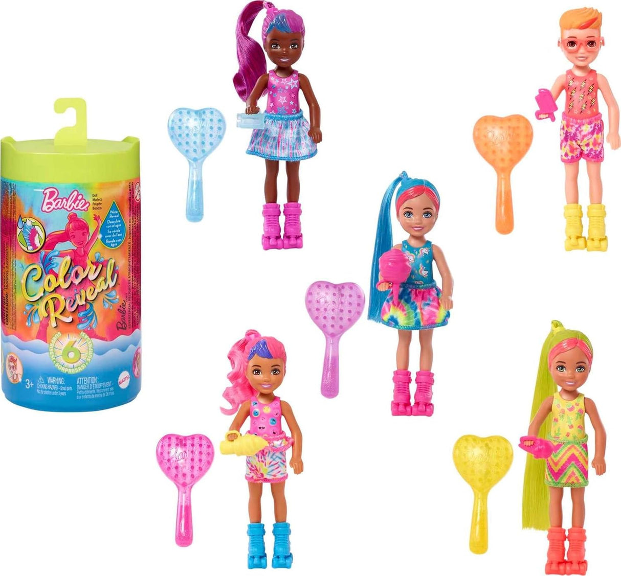 Barbie Muñeca Revelación y Accesorios, Serie Tye-Dye, 6 Sorpresas