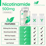 Suplemento Nicotinamida NAD Booster 500mg 180cáp Vitamina B3