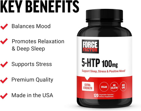 Suplemento de sueño FORCE FACTOR 5HTP, 120 cápsulas veganas