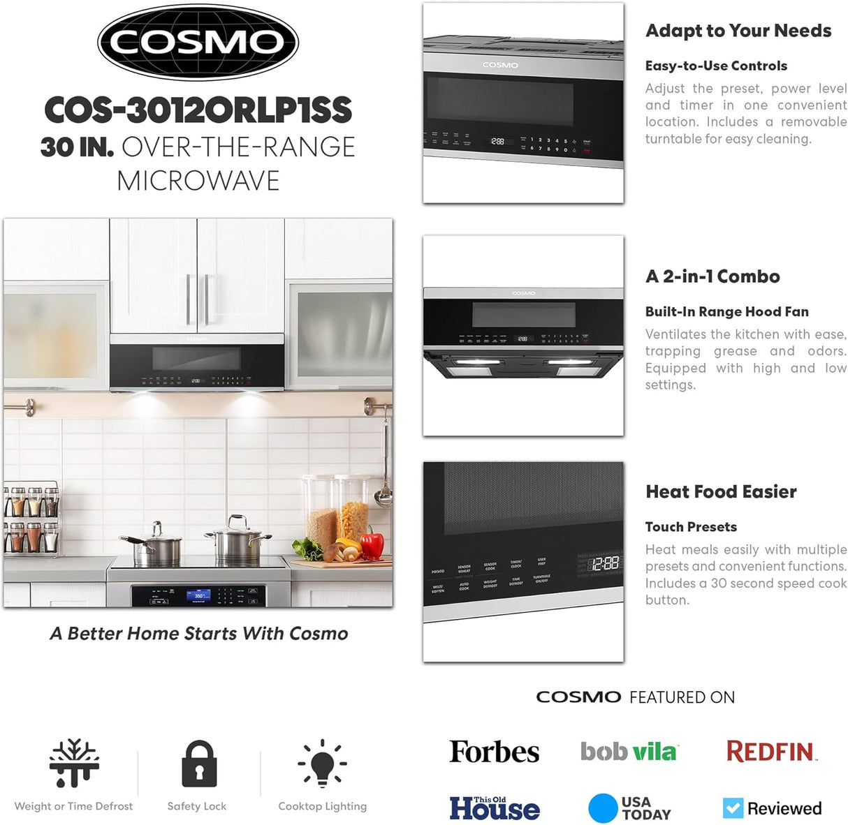 Microondas sobre la estufa COSMO 1.2 cu. ft., COS-3012ORLP1SS