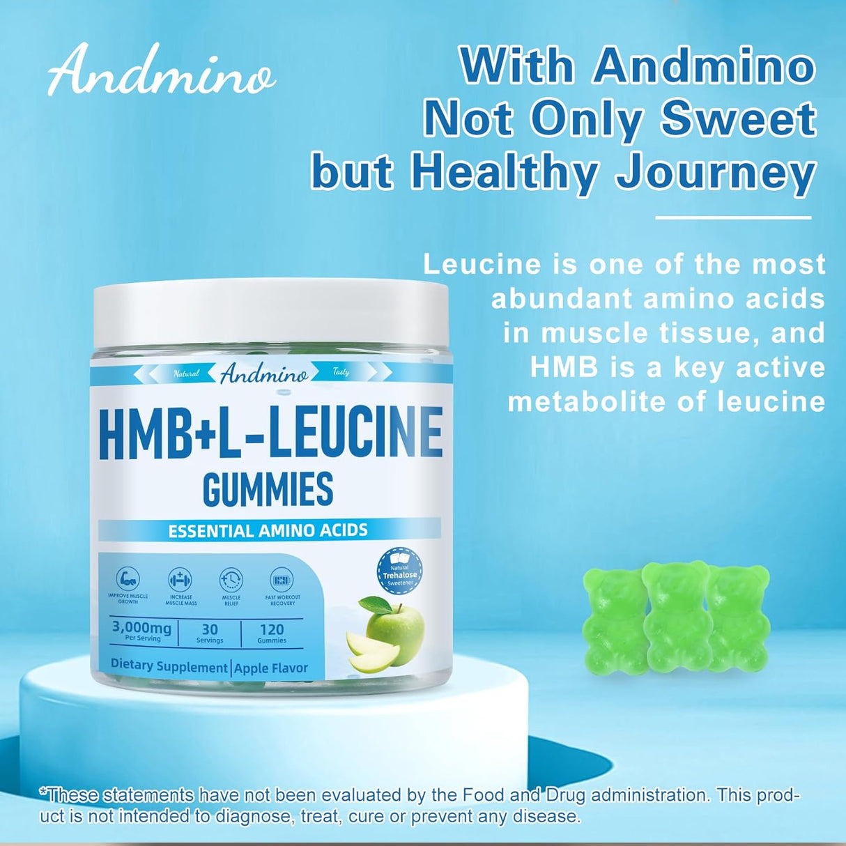 Gomitas HMB y L-Leucina, 3000mg, Veganas, 120 unidades