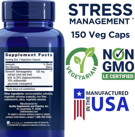 Ashwagandha Optimizado 150 Veg Caps - Life Extension, No GMO