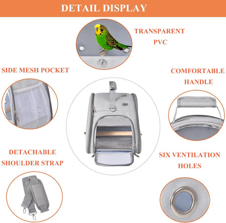 Jaula de viaje para pájaros con soporte transportador gris