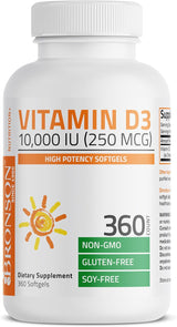 Bronson Vitamina D3 10,000 IU Alto Potencia 360 Softgels