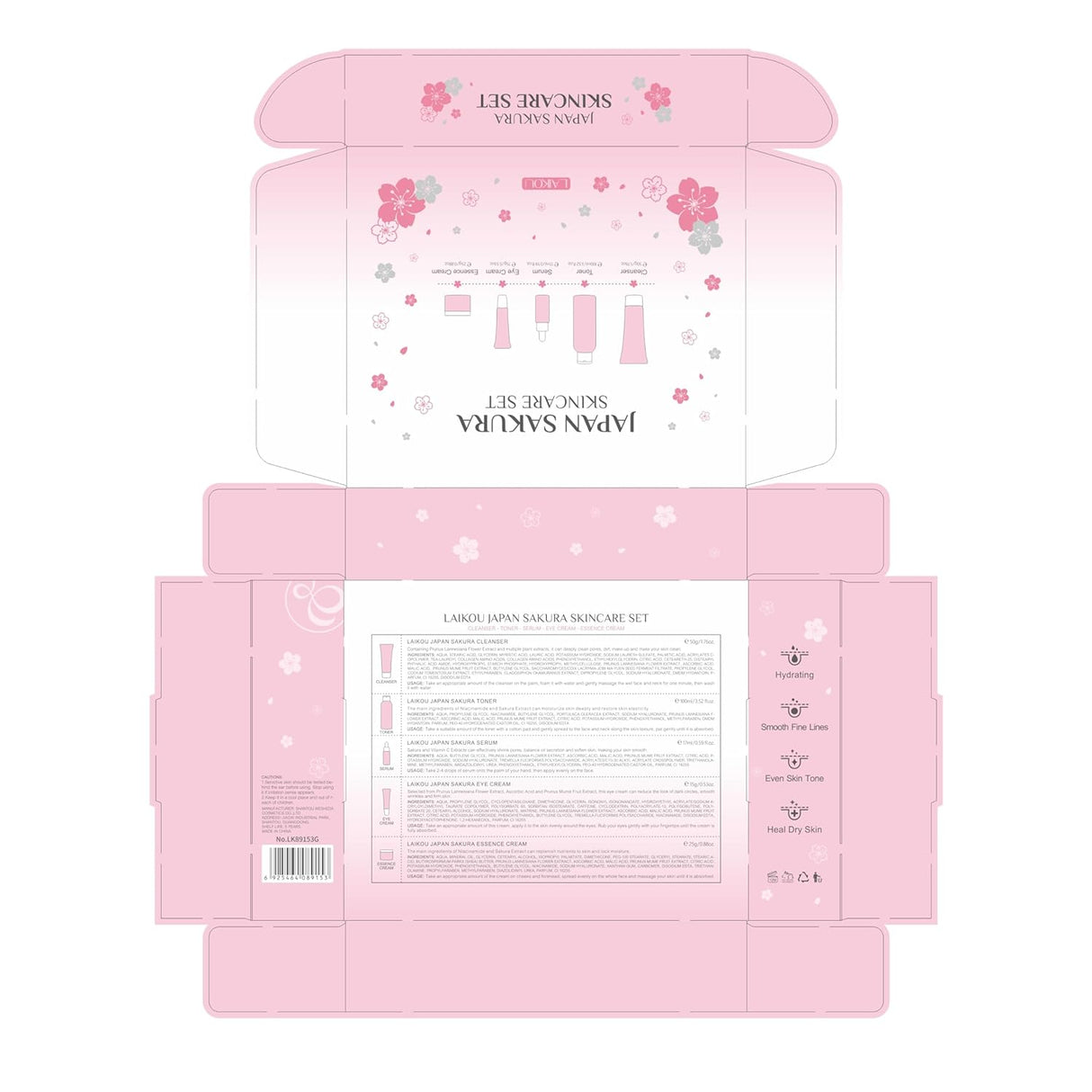 Kit Cuidado Piel Sakura Japón Mujeres con Limpiador y Cremas