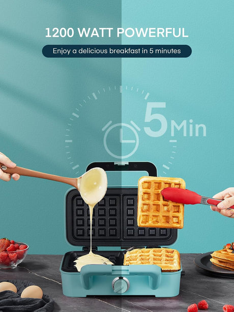 Waffle Maker 3 en 1 FOHERE, 1200W, Placas Desmontables, Control 5 Niveles