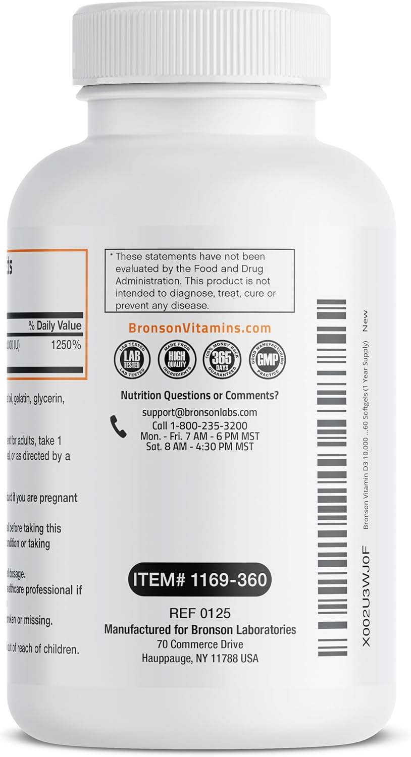 Bronson Vitamina D3 10,000 IU Alto Potencia 360 Softgels