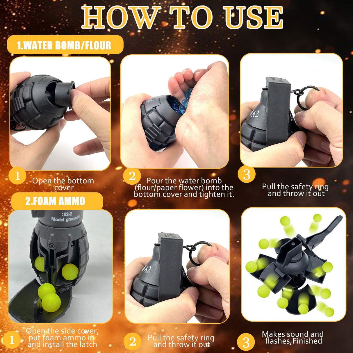 Granada de Juguete CS, Tactical, 20 Proyectiles de Espuma, Modelo CS-Grenade