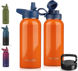 CIVAGO - Botella de agua deportiva con aislamiento térmico de 32 onzas fluidas; termo de acero inoxidable de boca ancha con 3 tapas (con sorbete, boquilla y asa) ideal para viajar, color naranja