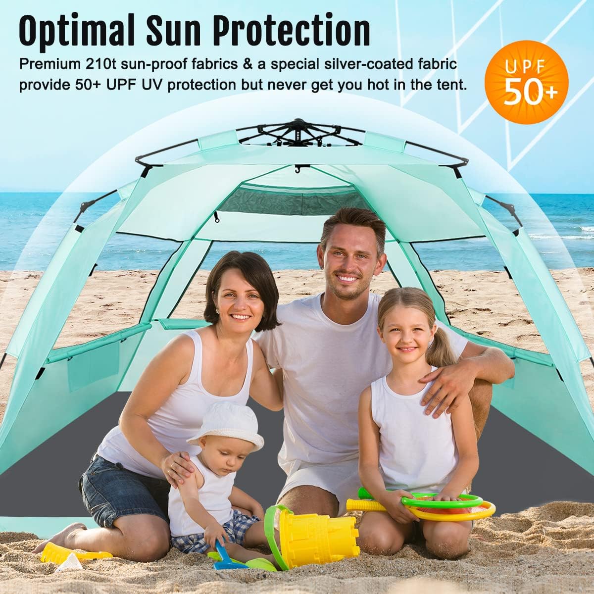Tienda de playa pop-up XL con protección UV y ventilación