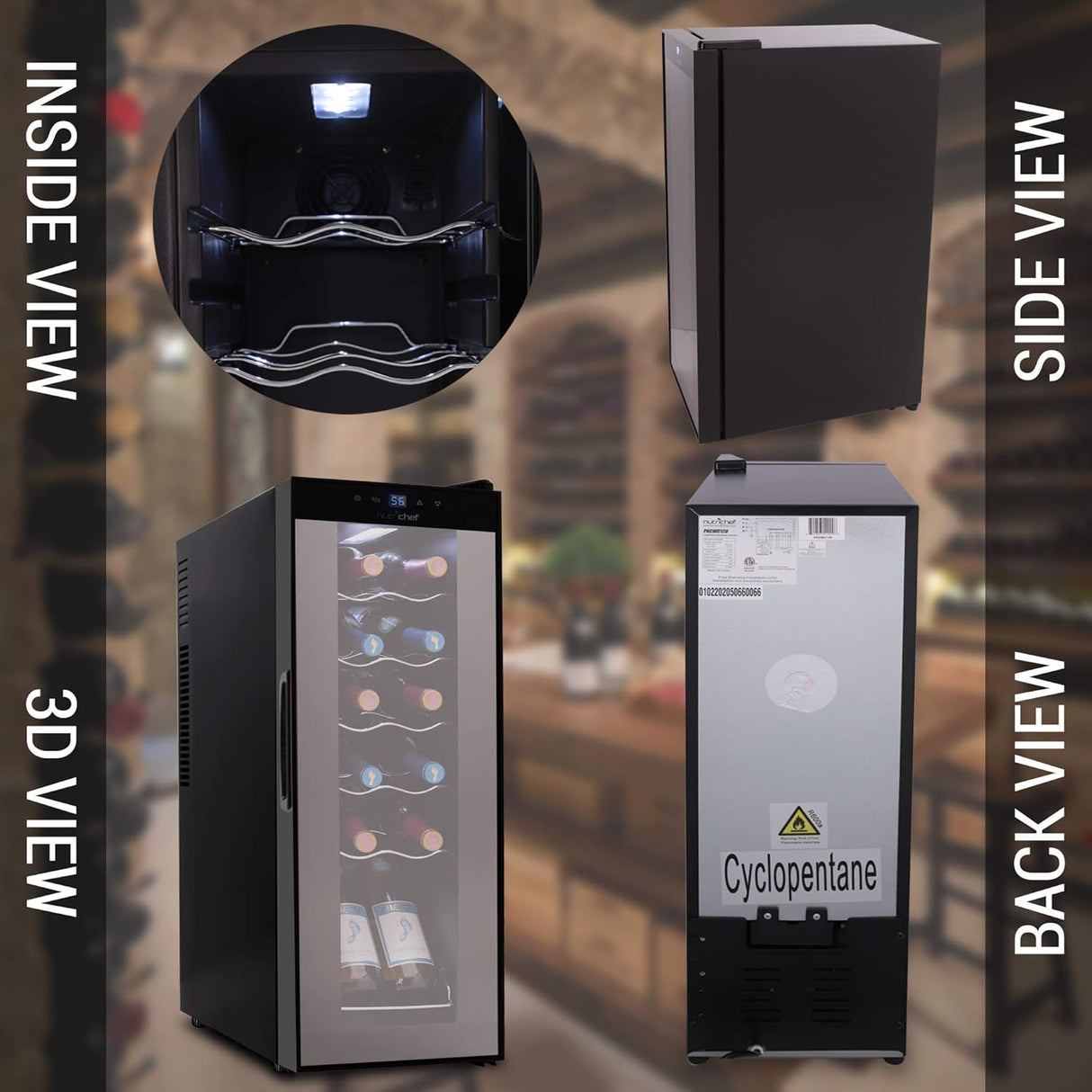Refrigerador de vino NutriChef para 12 botellas termoeléctrico