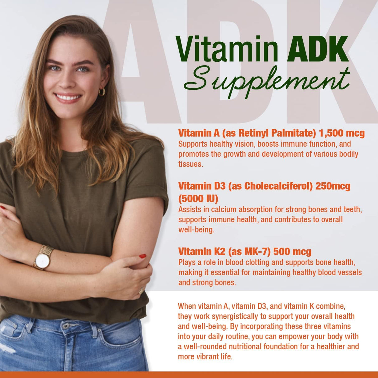 Suplemento de Vitaminas A1, D3 y K2 - INVITA ADK, 180 cápsulas