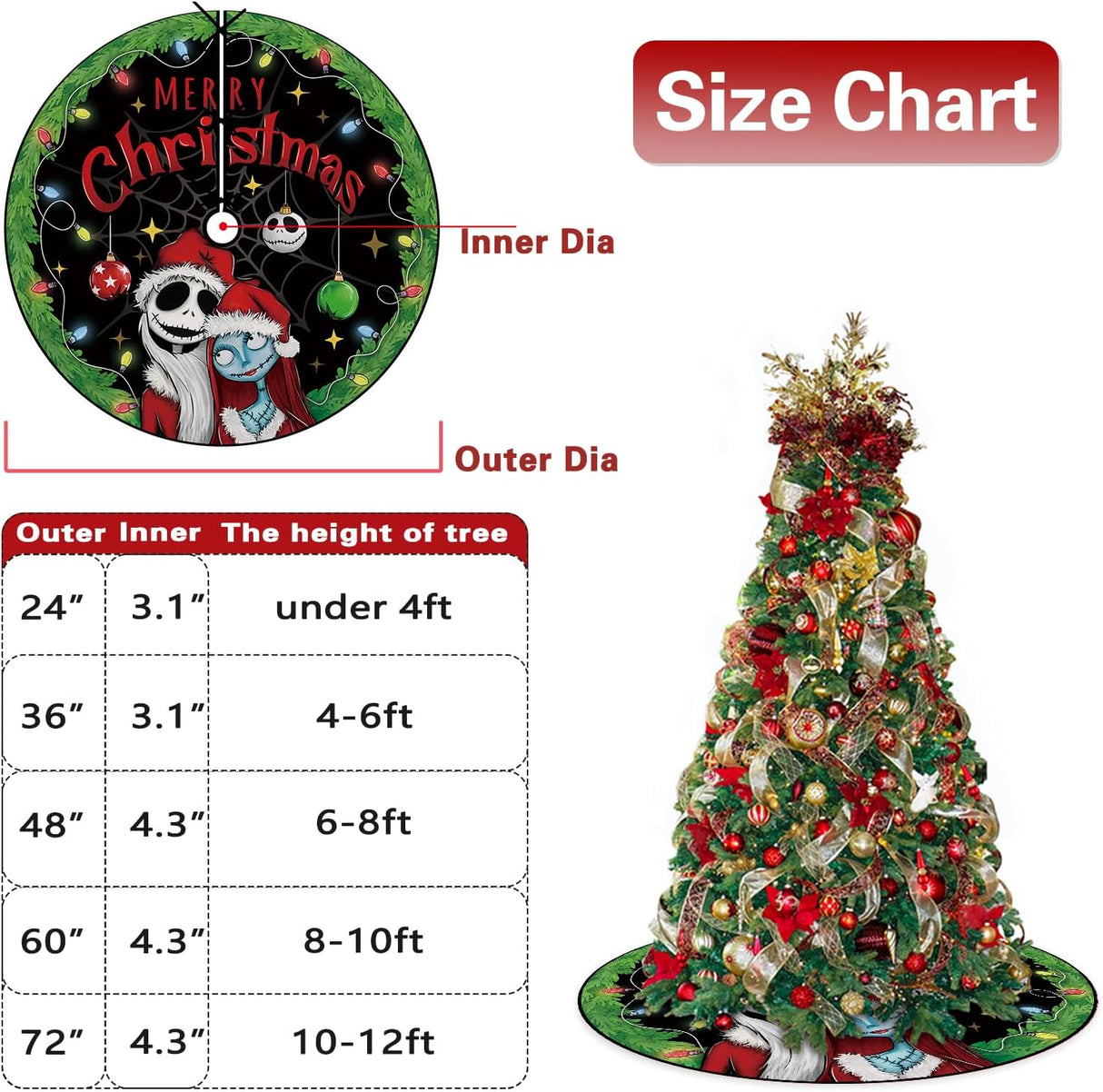 Funda de Árbol de Navidad Jack Skellington y Sally 48 Pulgadas