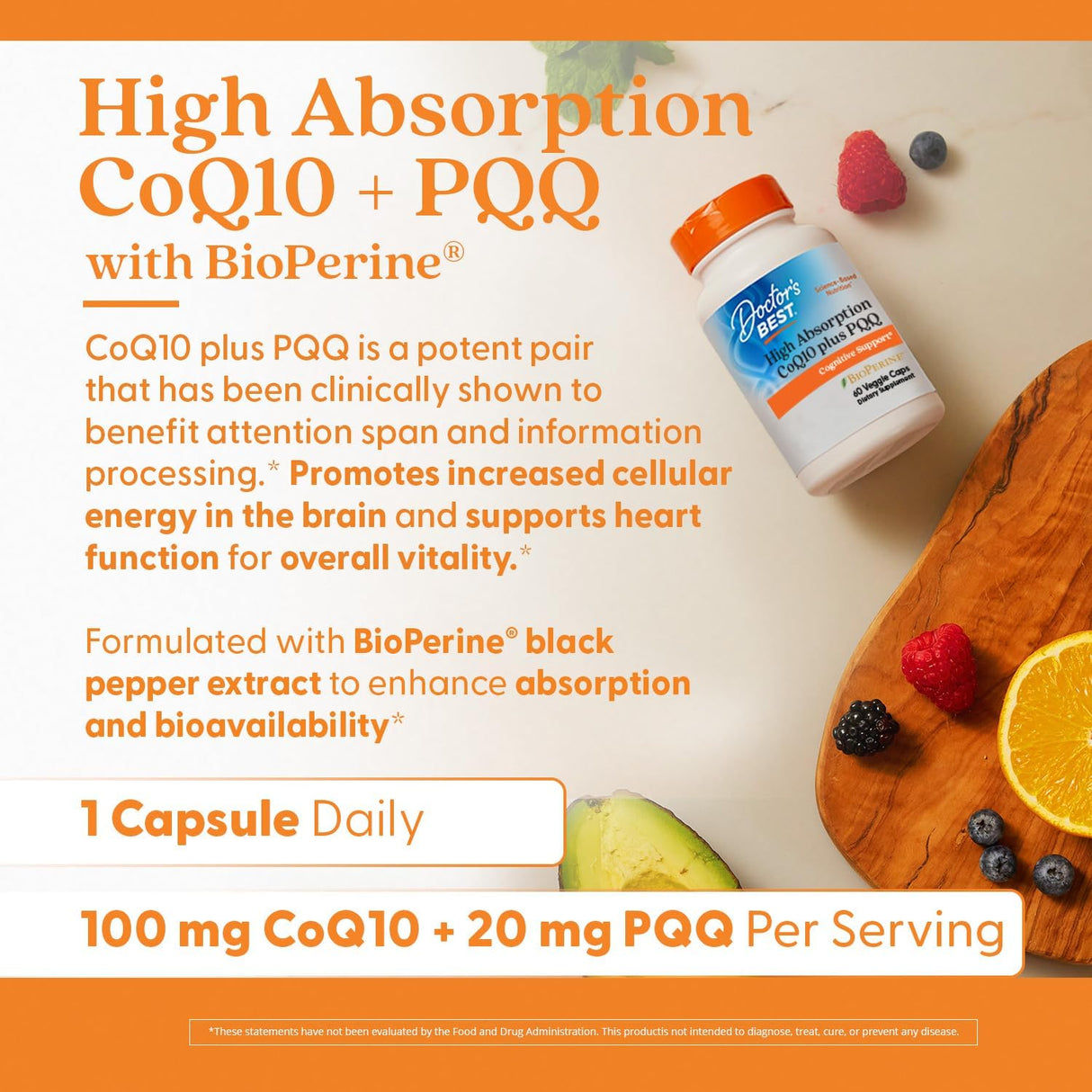 CoQ10 + PQQ Doctor's Best, Apoyo Cognitivo, 60 Veggie Caps