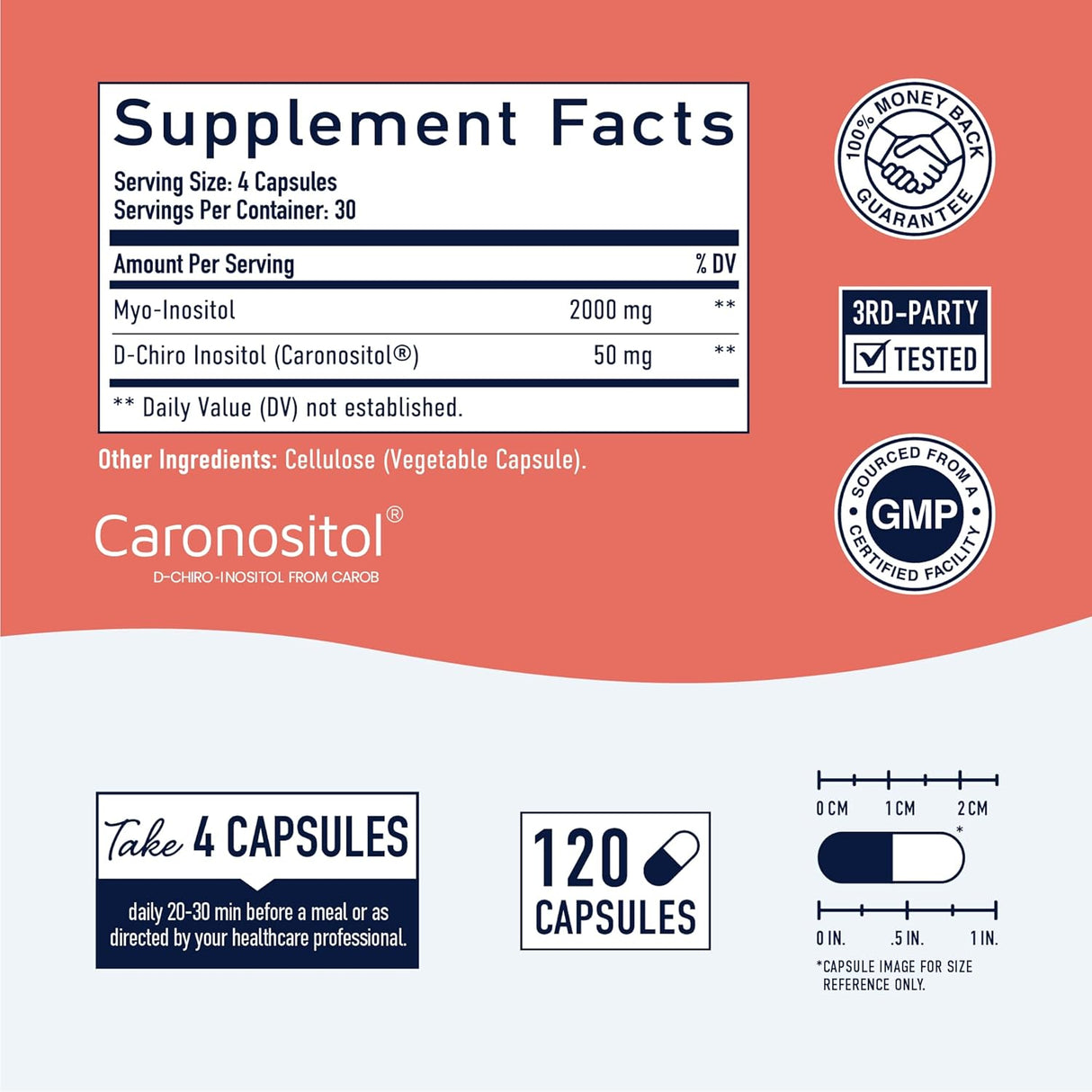 Suplementos  Myo Inositol 2000 mg, D Chiro 50 mg Vitamina B8