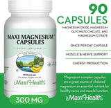Suplemento de Magnesio Maxi Health - Energía, Músculos y Huesos - 90 cápsulas