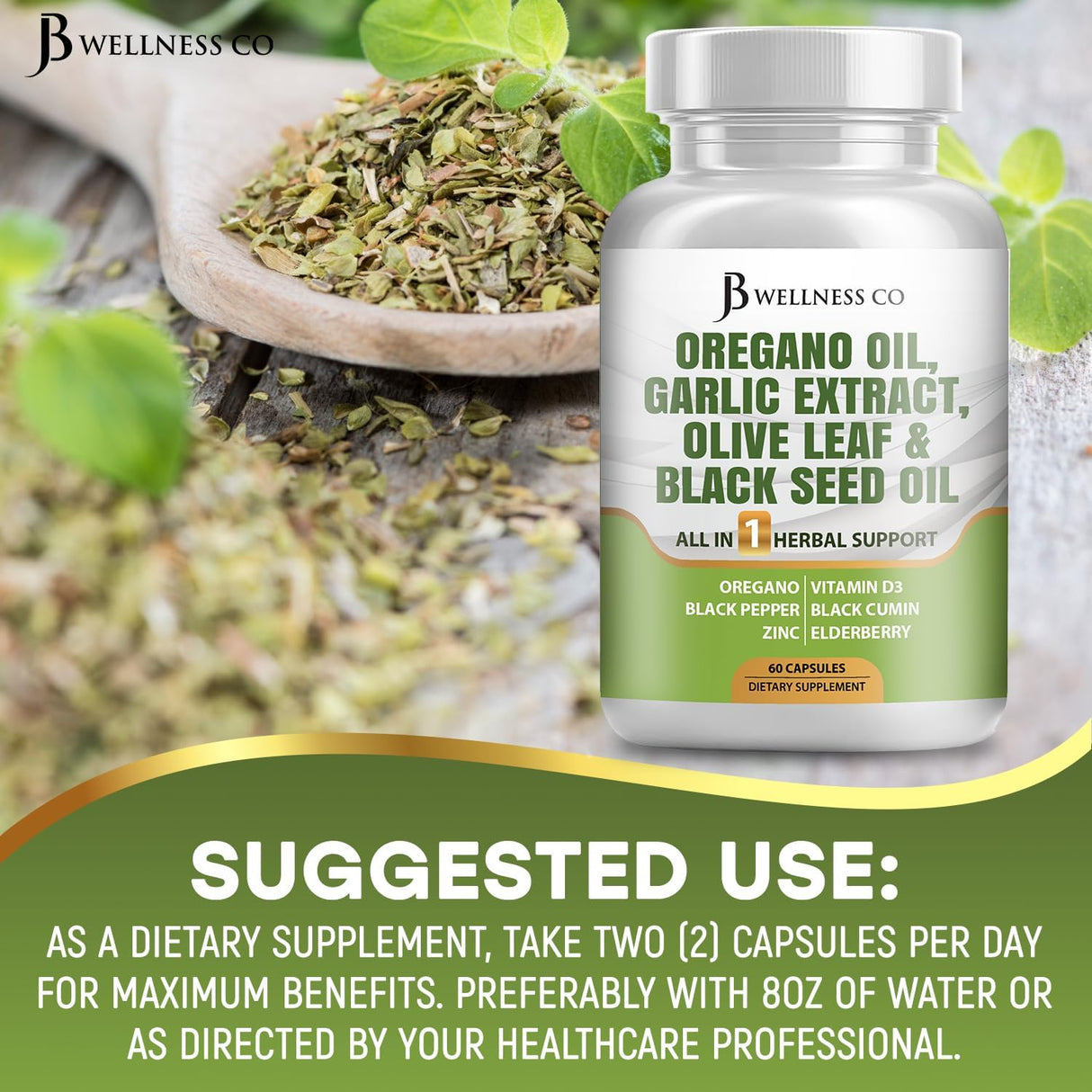 JB Wellness Aceite de Orégano, Ajo, Olivo y Astrágalo 120 cápsulas