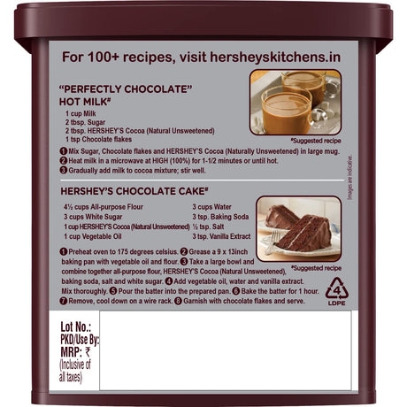 Cacao en polvo Hershey's, 225g, ideal para repostería y postres