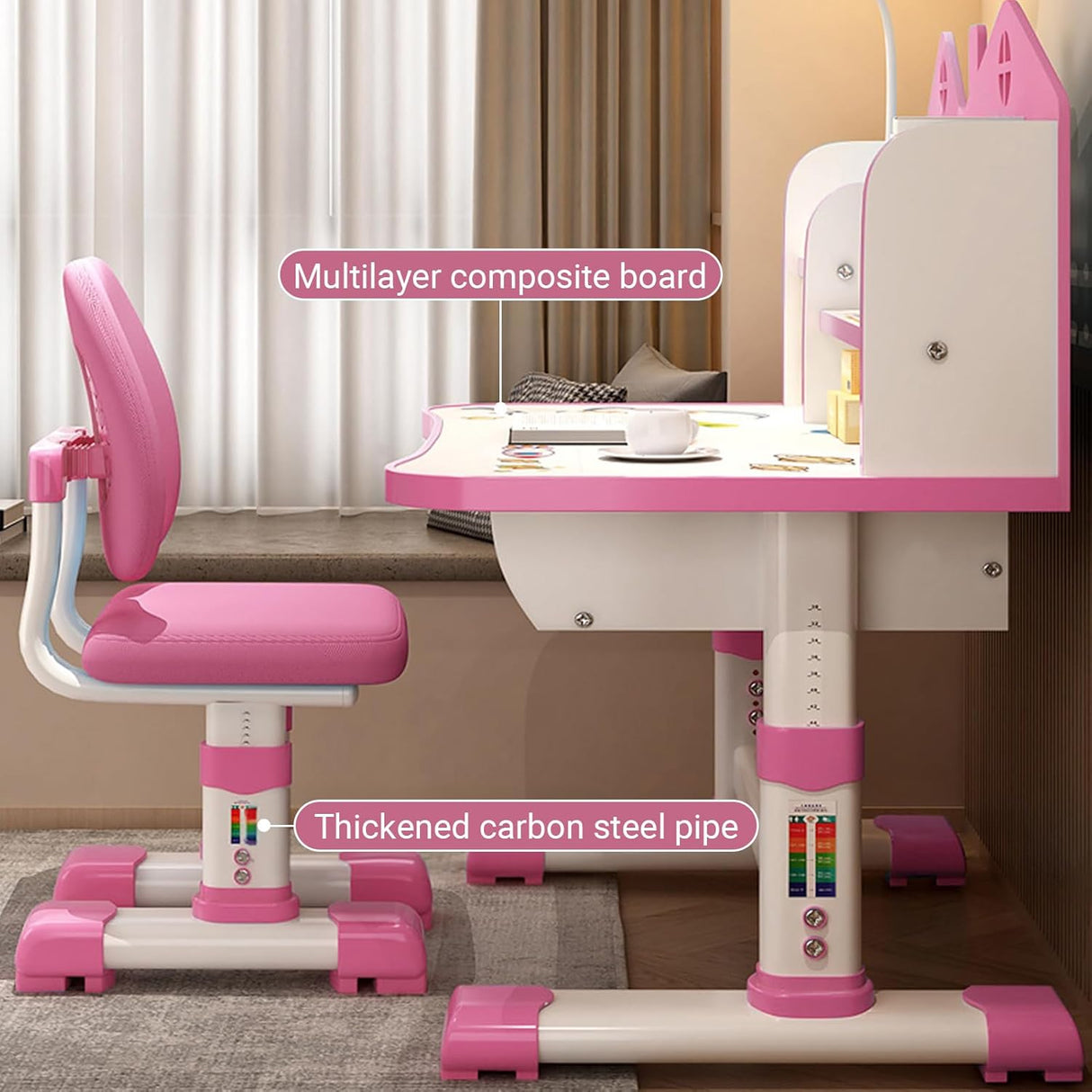 Escritorio y Silla Ajustables con Cajones para Niñas