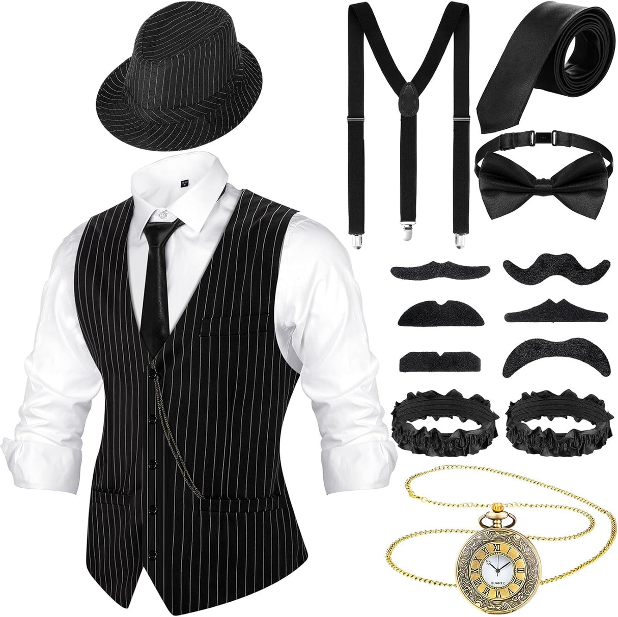 Disfraz de Hombre SATINIOR 1920s con Chaleco, Sombrero y Reloj