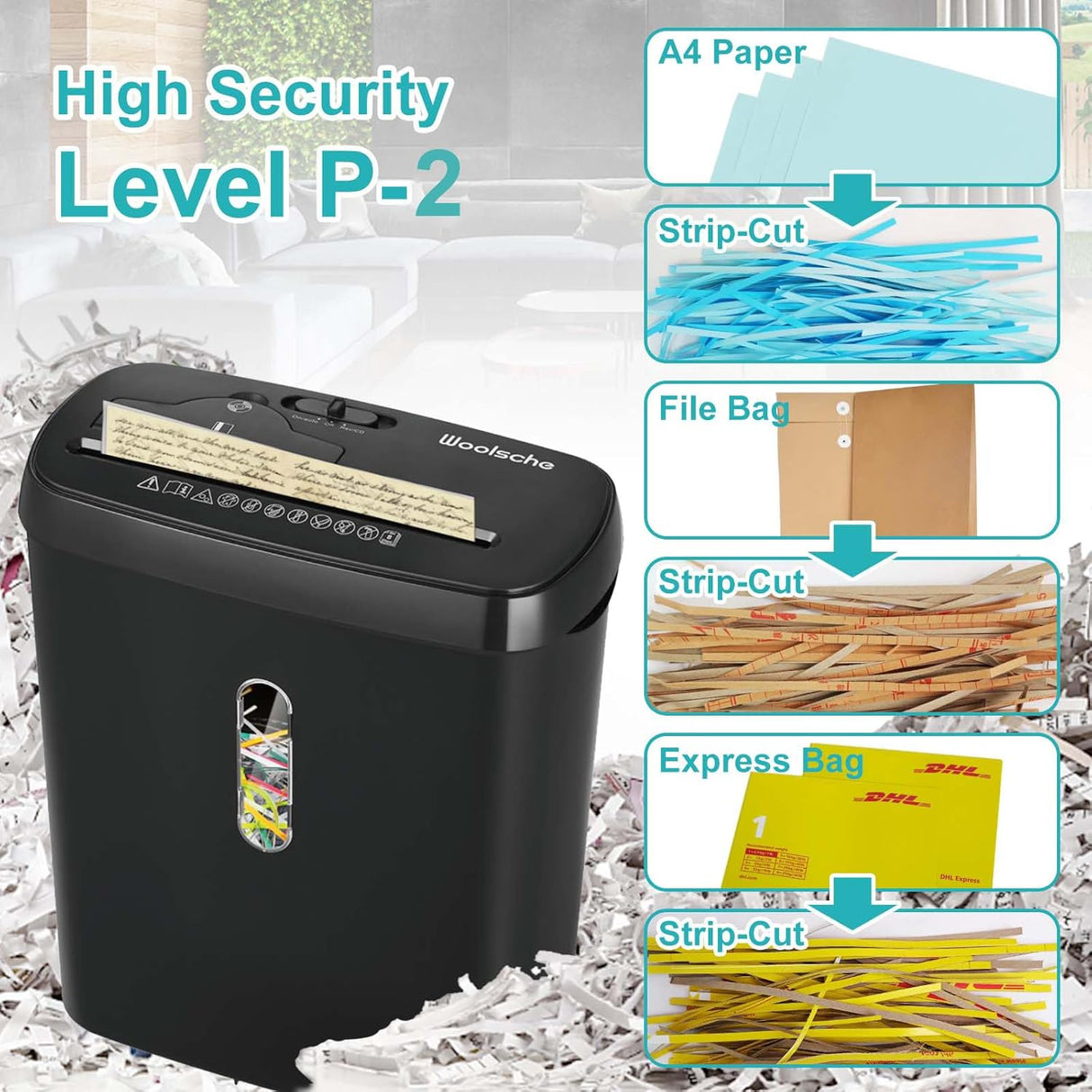 Destructora de papel para oficina - Corte en tiras, P-2