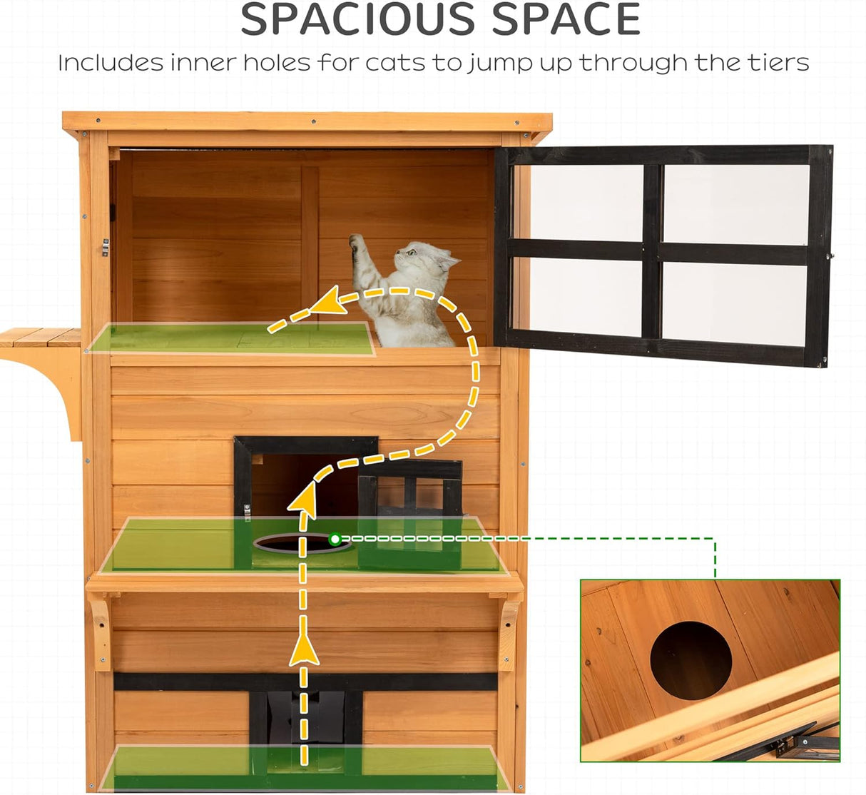 Casa para Gatos 3 Niveles PawHut, Refugio Exterior, Modelo 2023