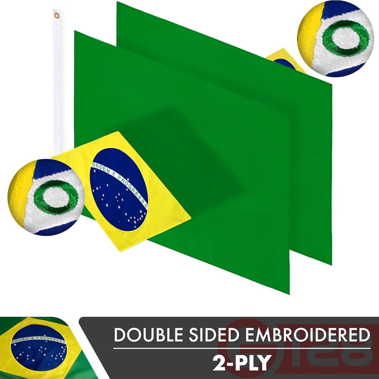 G128 Bandera brasileña de Brasil | 3 x 5 pies | Serie Double ToughWeave de poliéster 210D bordado de doble cara | Bandera de país, diseño bordado, interior/exterior, ojales de latón, resistente, 2 capas