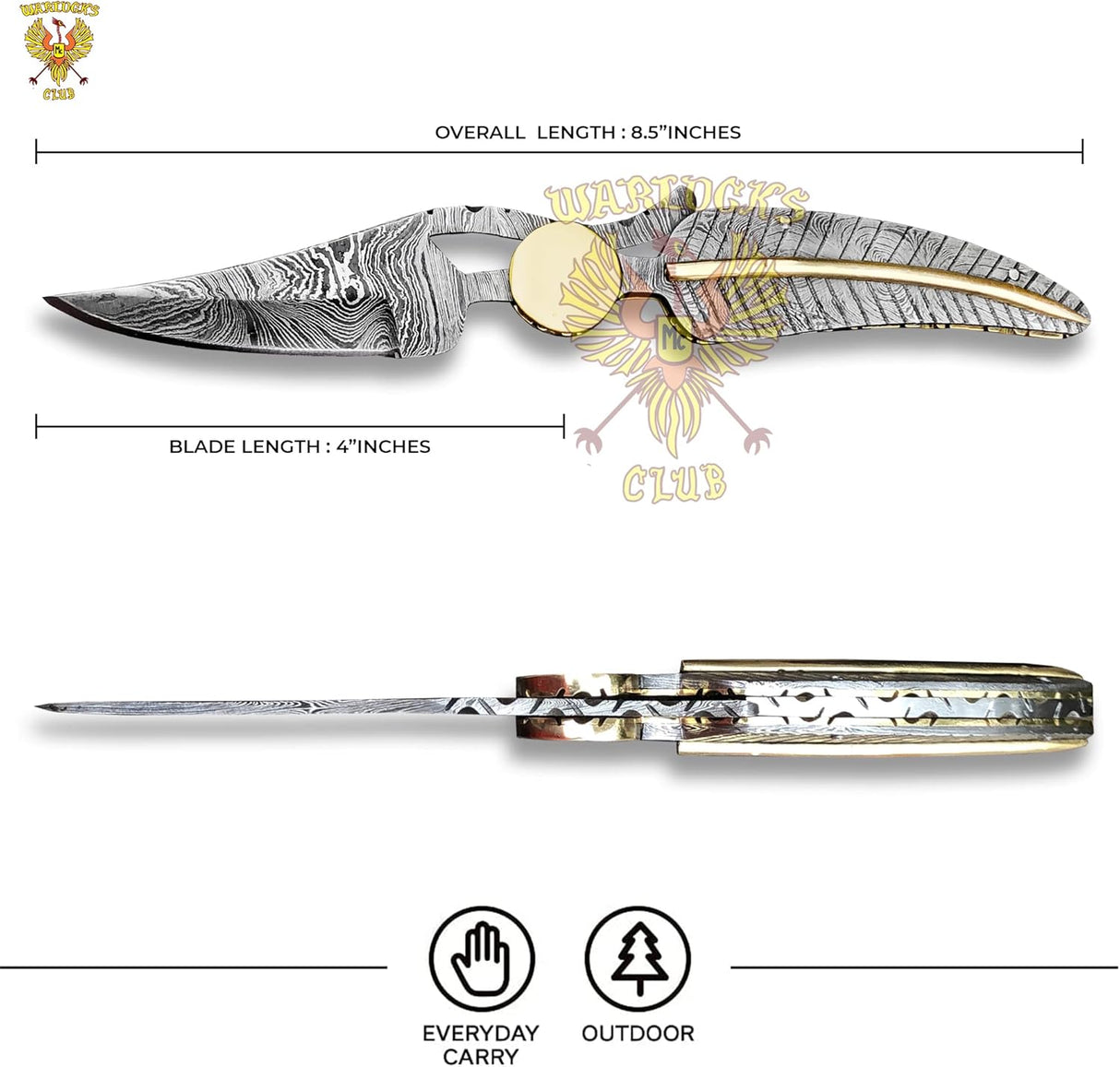 Cuchillo de caza plegable de Damasco hecho a mano