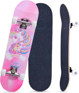 Patineta Completa de 31 Pulgadas con Diseño de Unicornio y Calavera